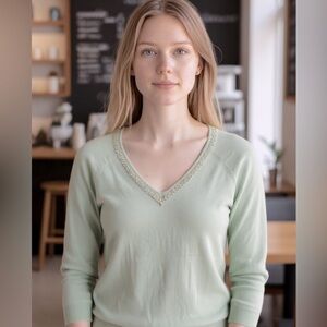 The Limited Double V-Neck Beaded Stretch Top